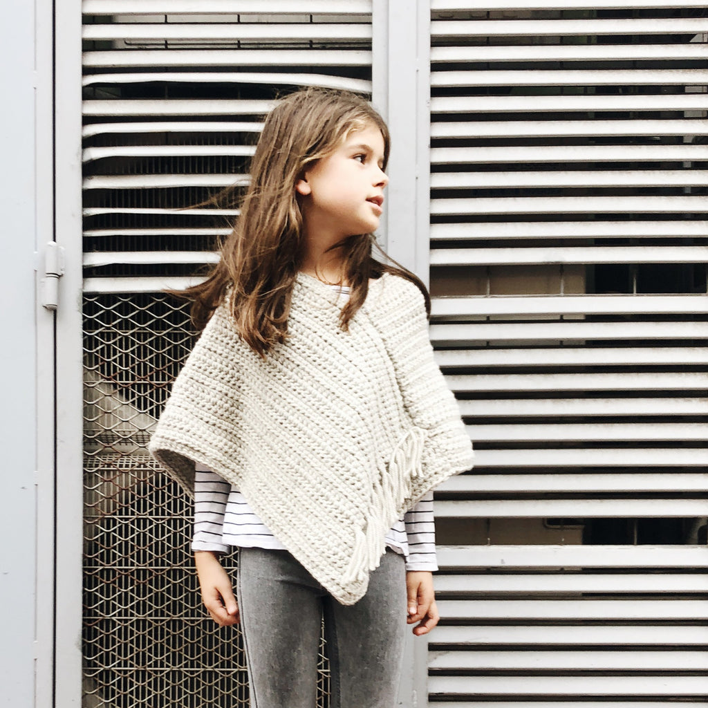 Poncho - laine/alpaga - Gris Tendre