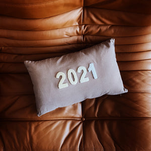 Coussin rectangulaire "2021" - Beige/Gris