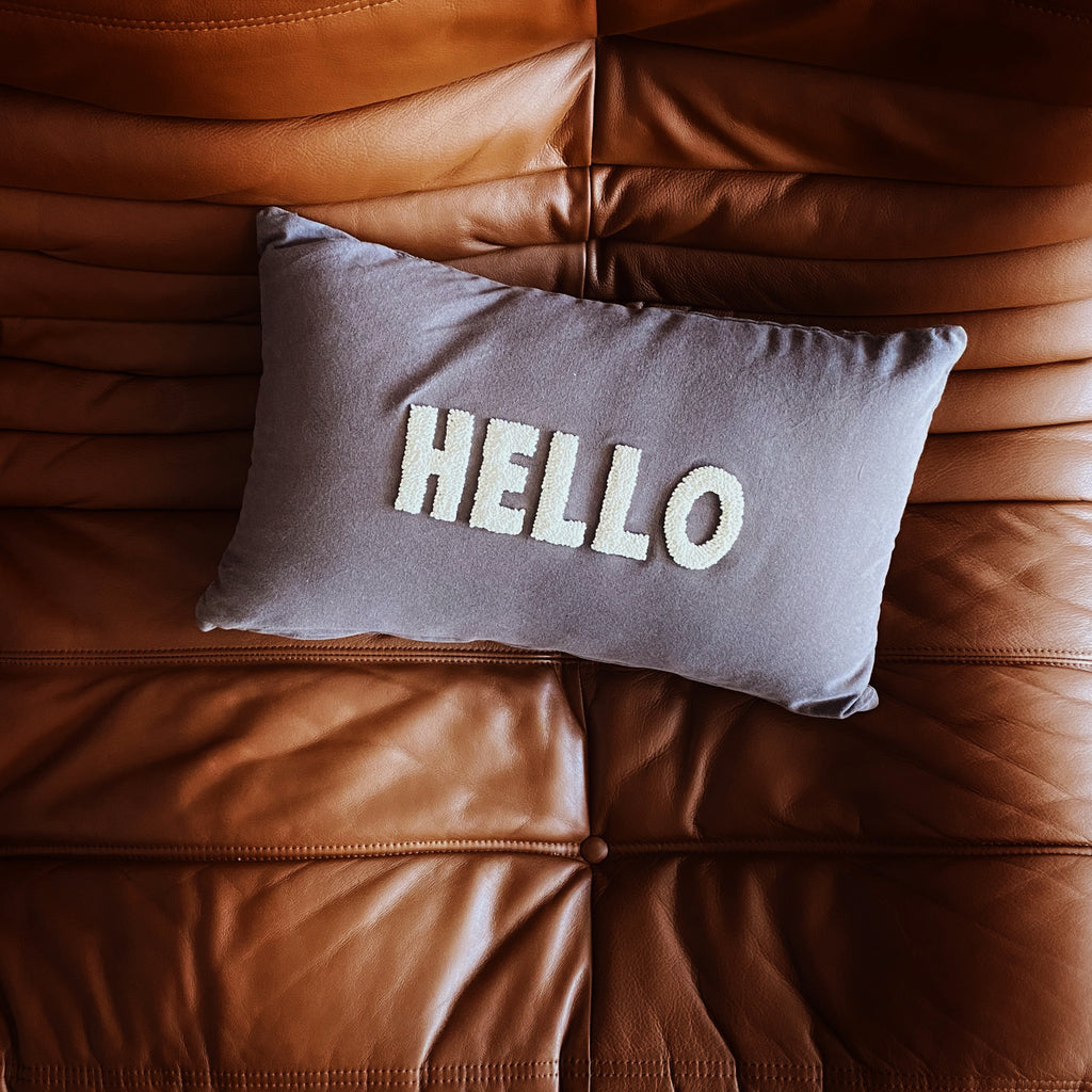 Coussin rectangulaire "HELLO" - Beige/Gris